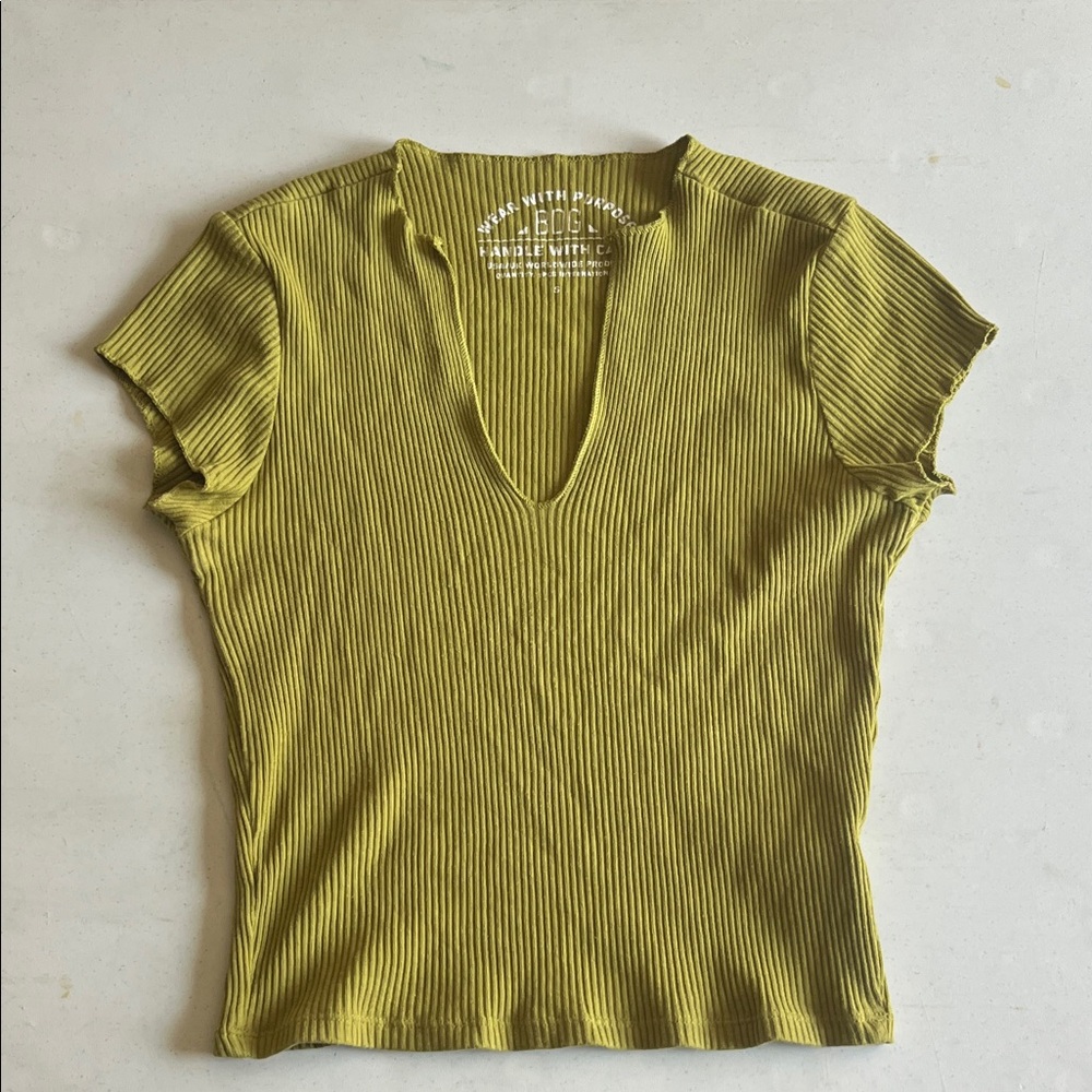 BDG Chartreuse Ribbed Short Sleeve Top